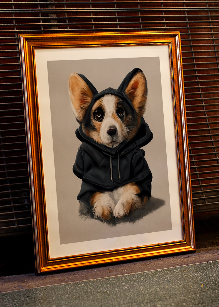 Corgi i kapucnis pulóver