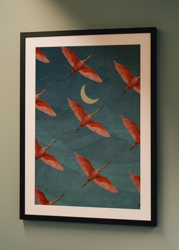 Jeřábi na noční obloze