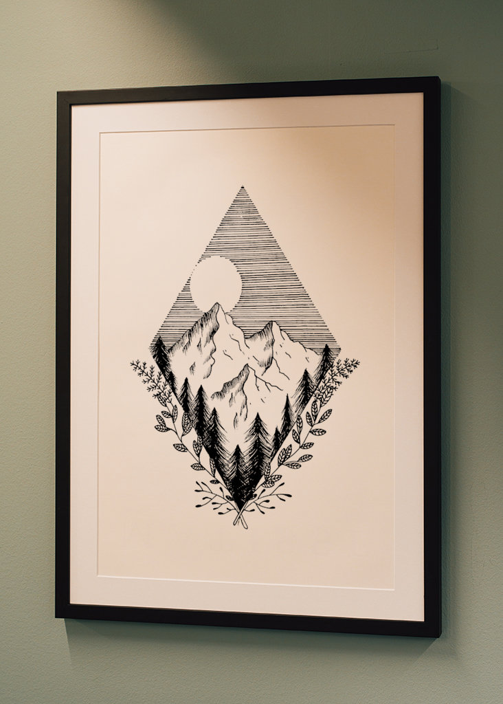 Lineart: Mountains & Flowers