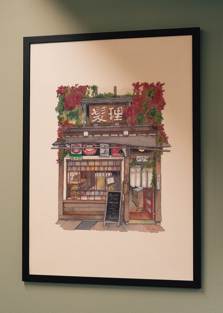 Japanischer Friseur im Herbst