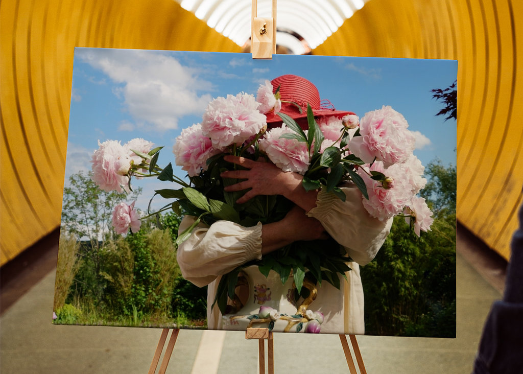 Frau und Paeonia lactiflora