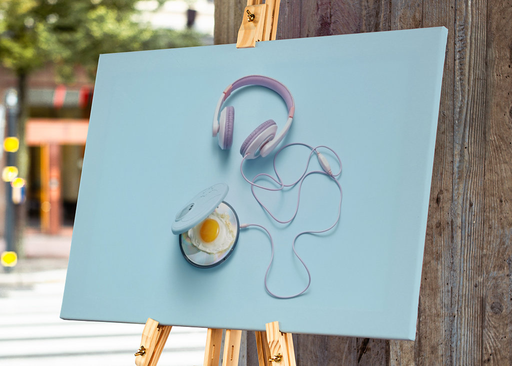 Leitor de CD com ovo frito 