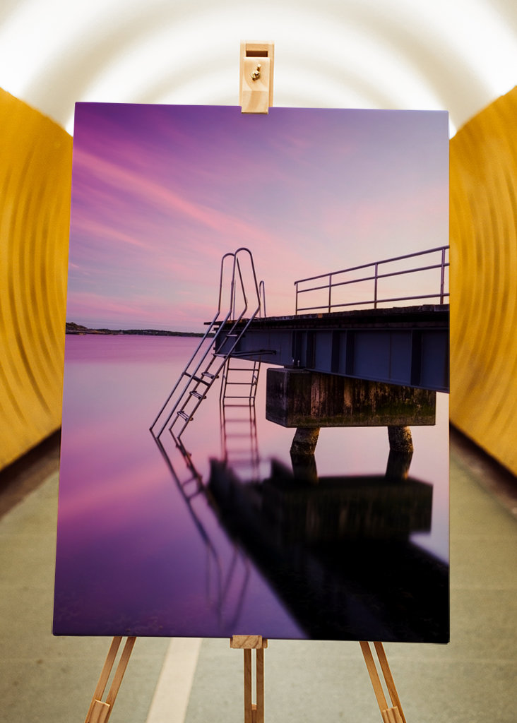 Badbrygga vid solnedgång