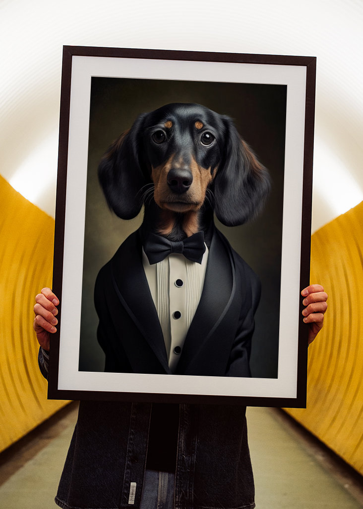 Niedlicher Dackel im Anzug