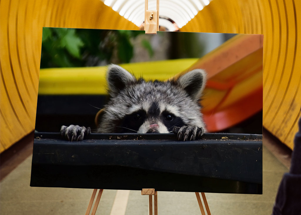 El mapache en el cubo de la basura