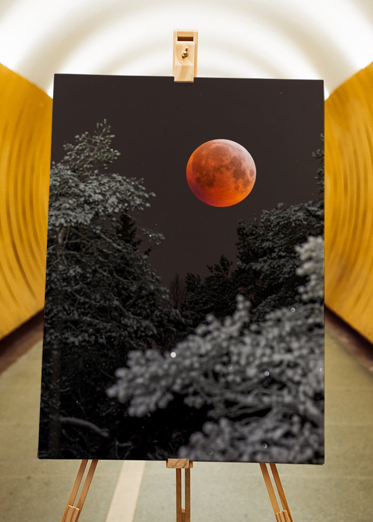 Blutmond über Winterlandschaft