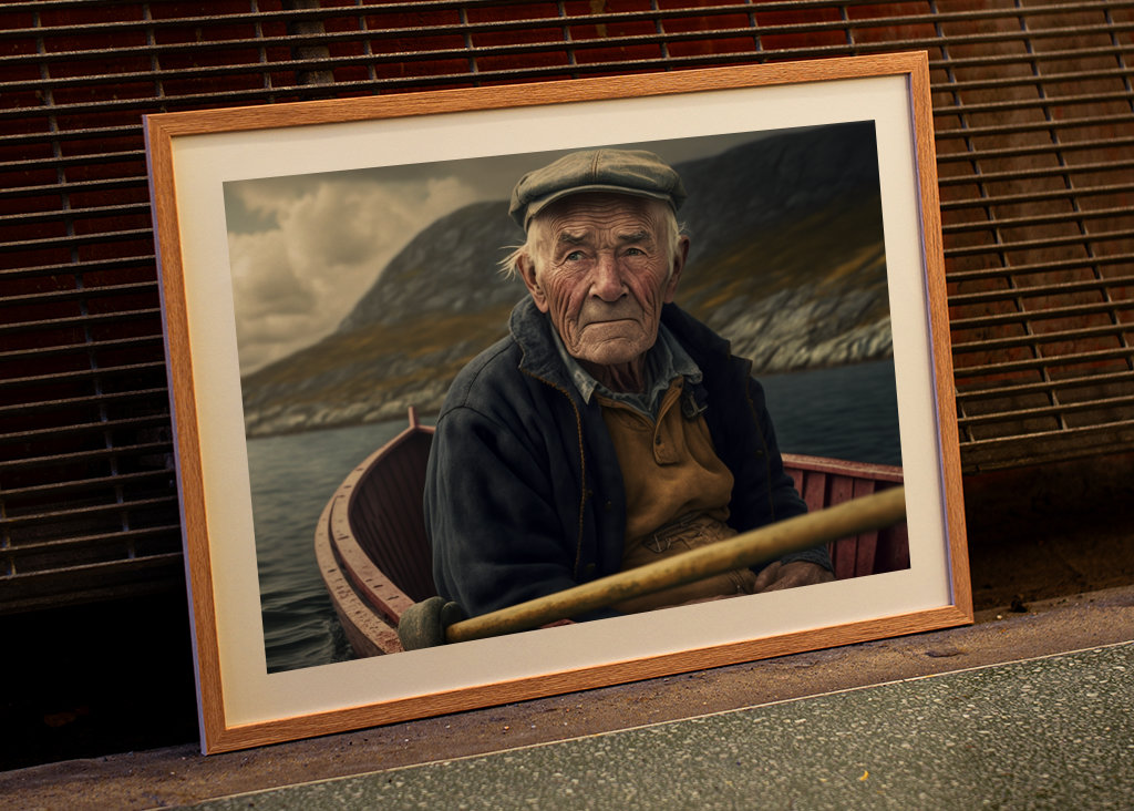 Gammel man i sin fiskebåt