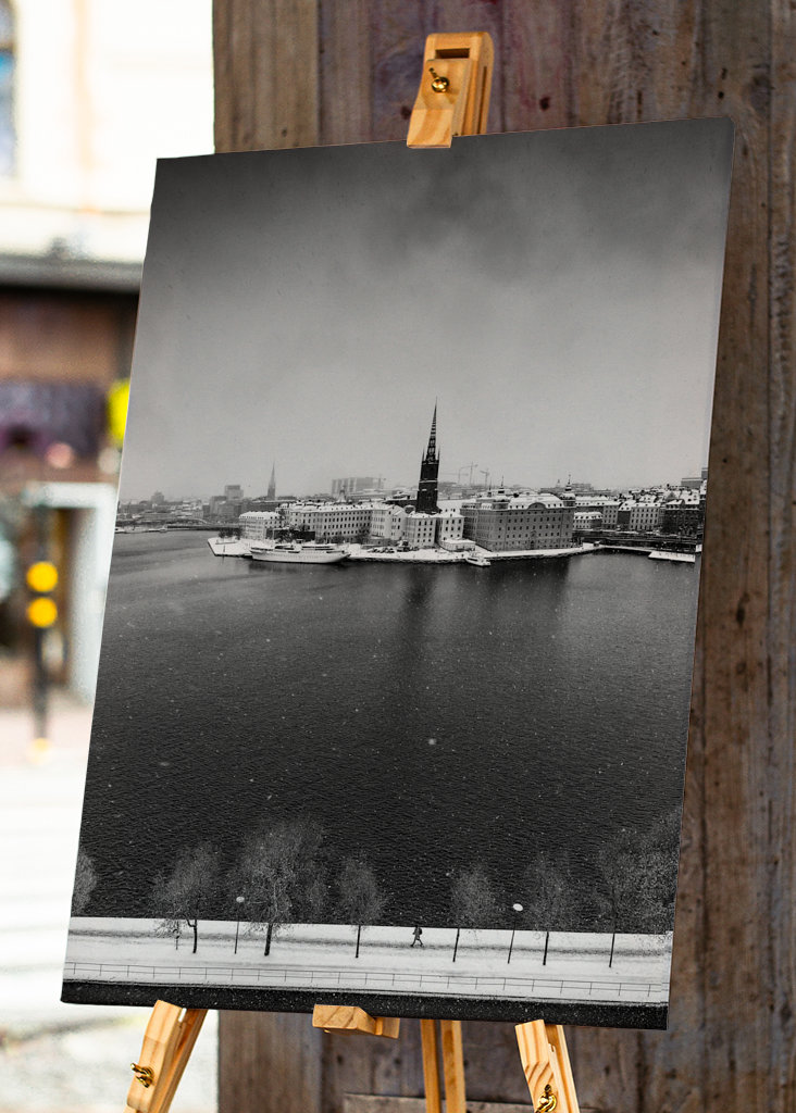 Schneebedecktes Stockholm BW