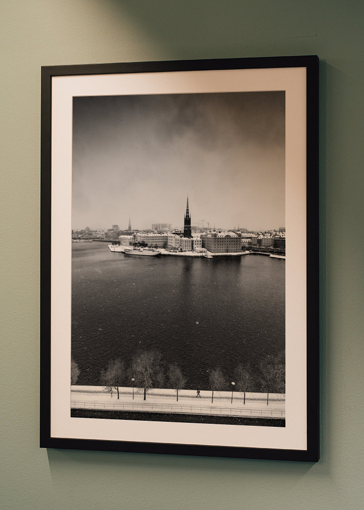 Schneebedecktes Stockholm BW