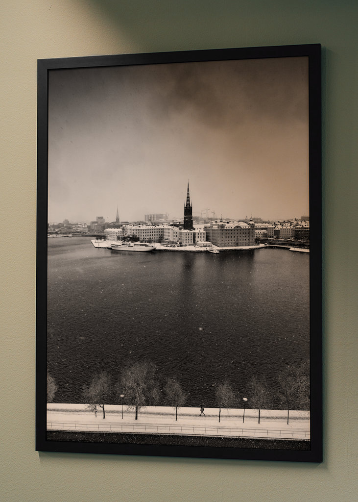 Schneebedecktes Stockholm BW