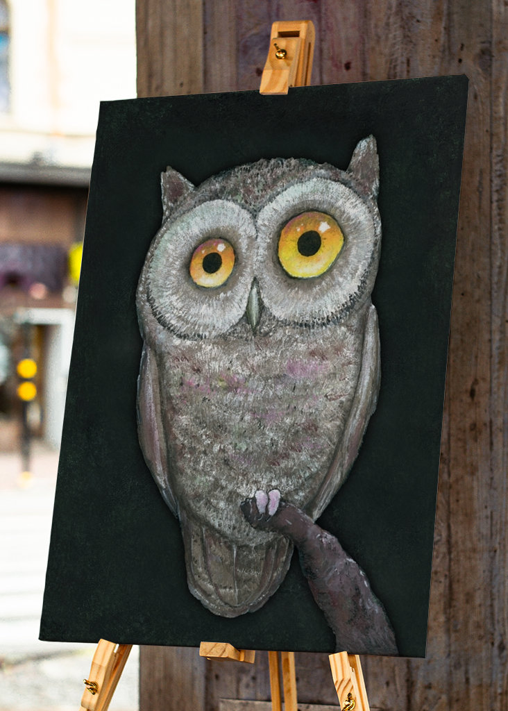 Pintura al óleo de un búho