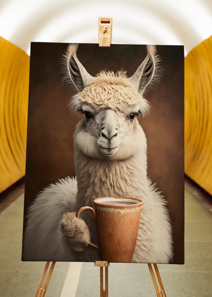 Llama drinks coffee