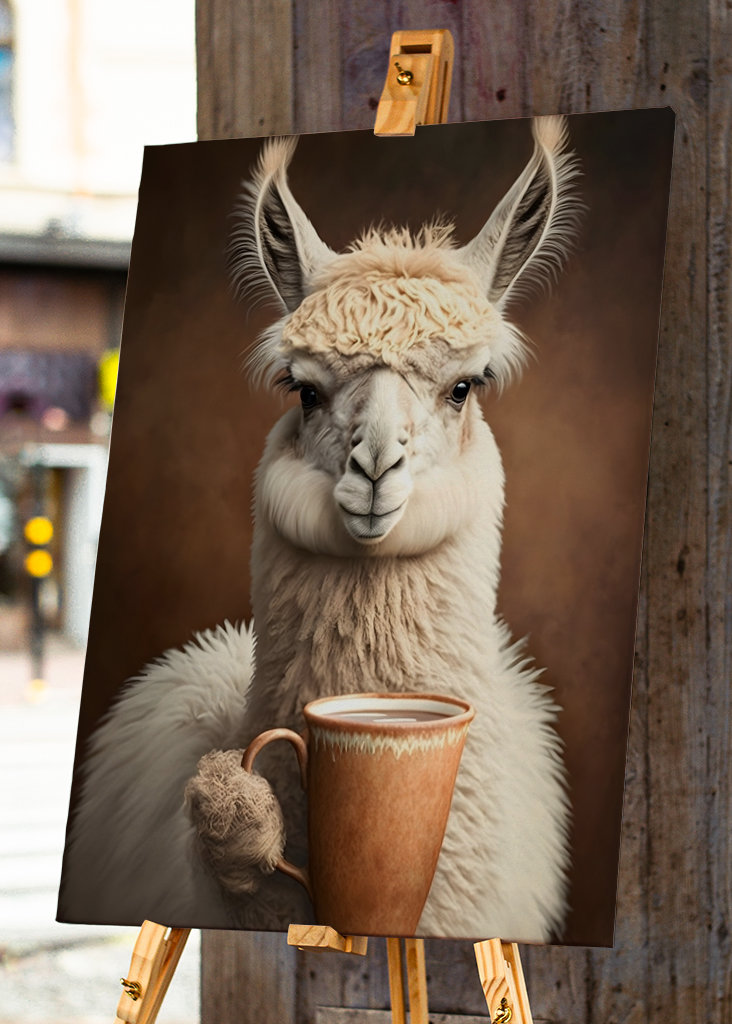 Llama drinks coffee