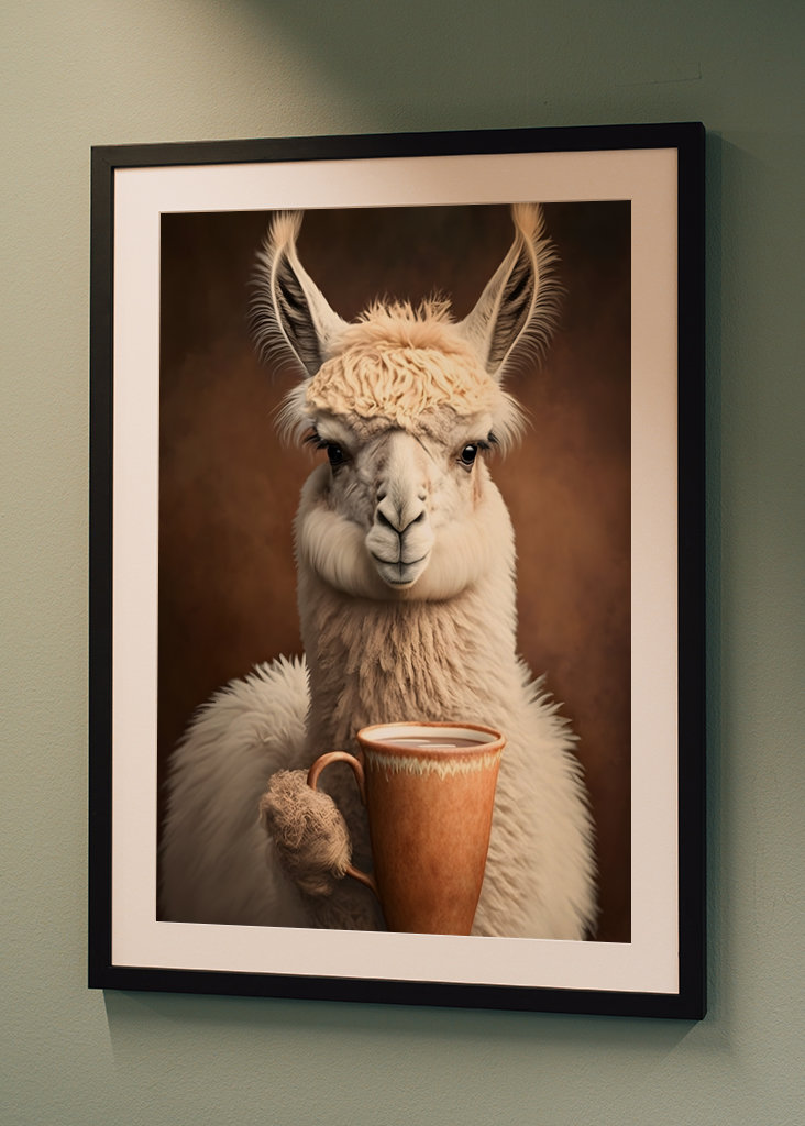Llama drinks coffee