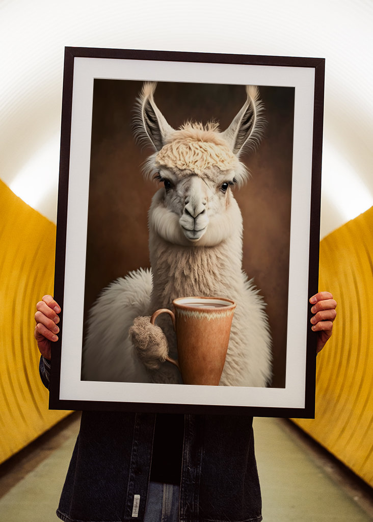 Llama drinks coffee