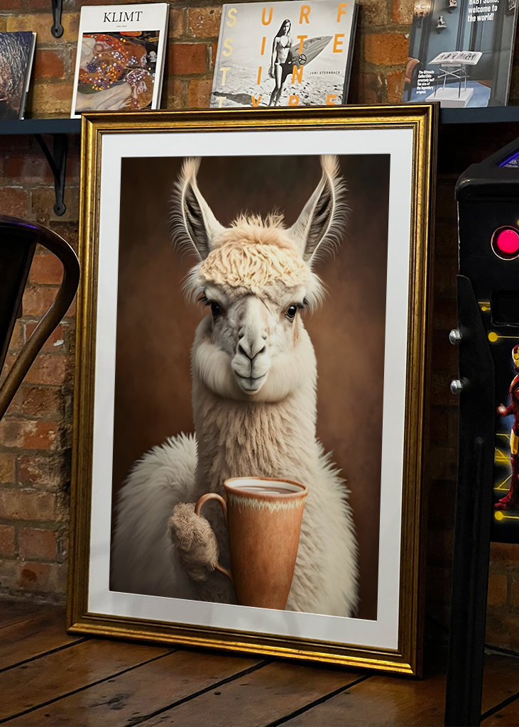 Llama drinks coffee