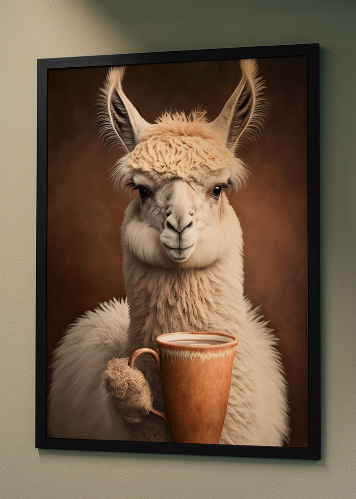 Llama drinks coffee
