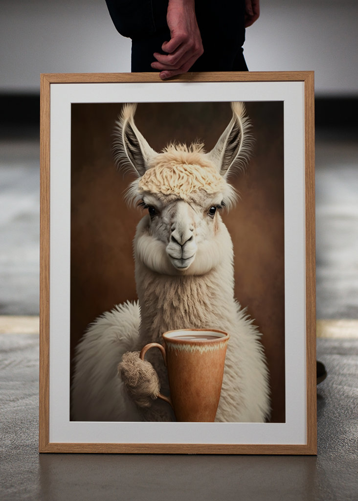 Llama drinks coffee