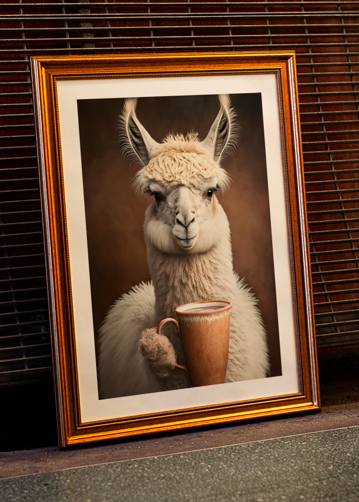 Llama drinks coffee