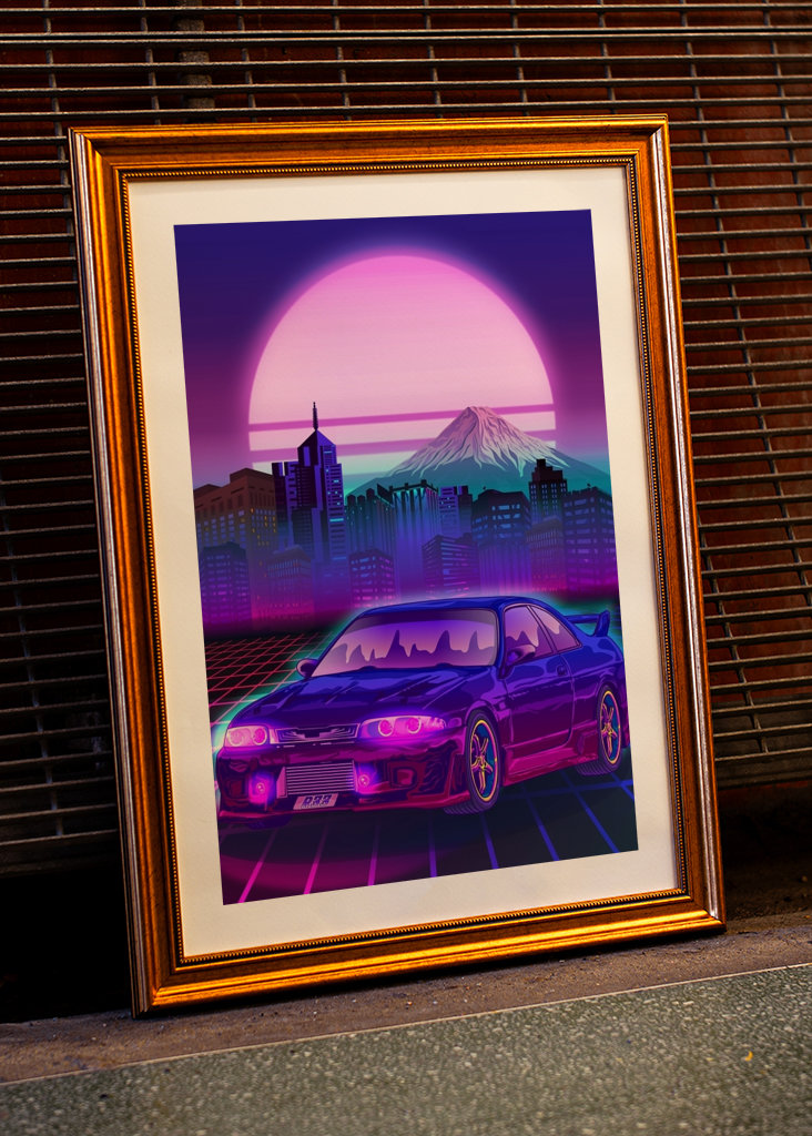 Skyline Gtr R33 Synthwave Fuji