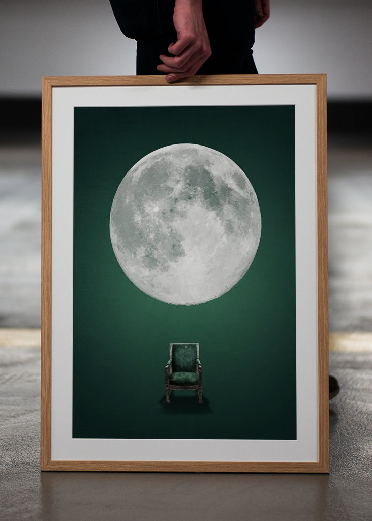 Surrealistický smaragdově zelený měsíc 1