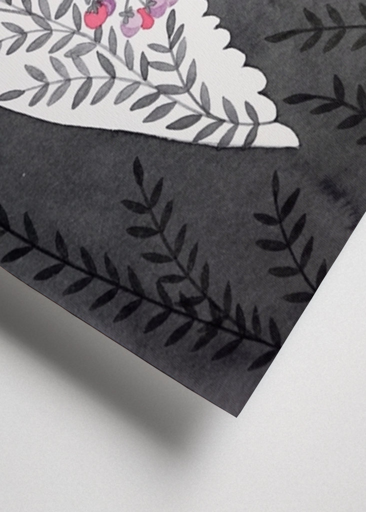 bird with flowers on gray