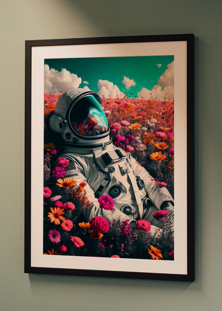 Astronaut in a flower field