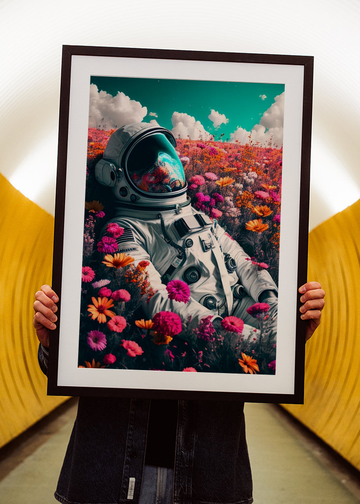 Astronaut in a flower field
