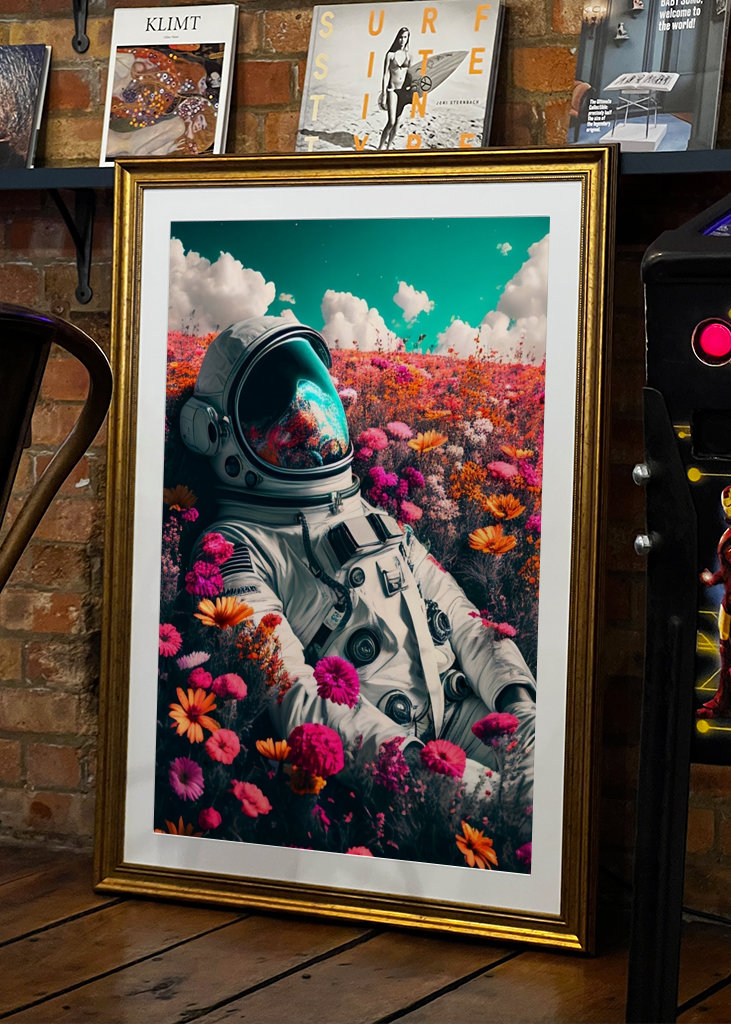 Astronaut in a flower field