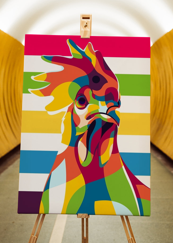 Gallo apuesto en el arte pop