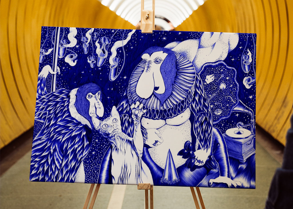 Proboscis abe og nøgen kat