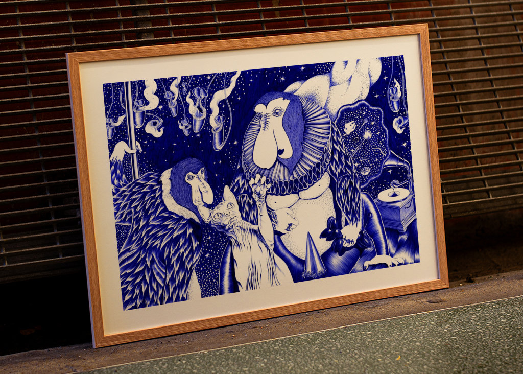 Proboscis abe og nøgen kat