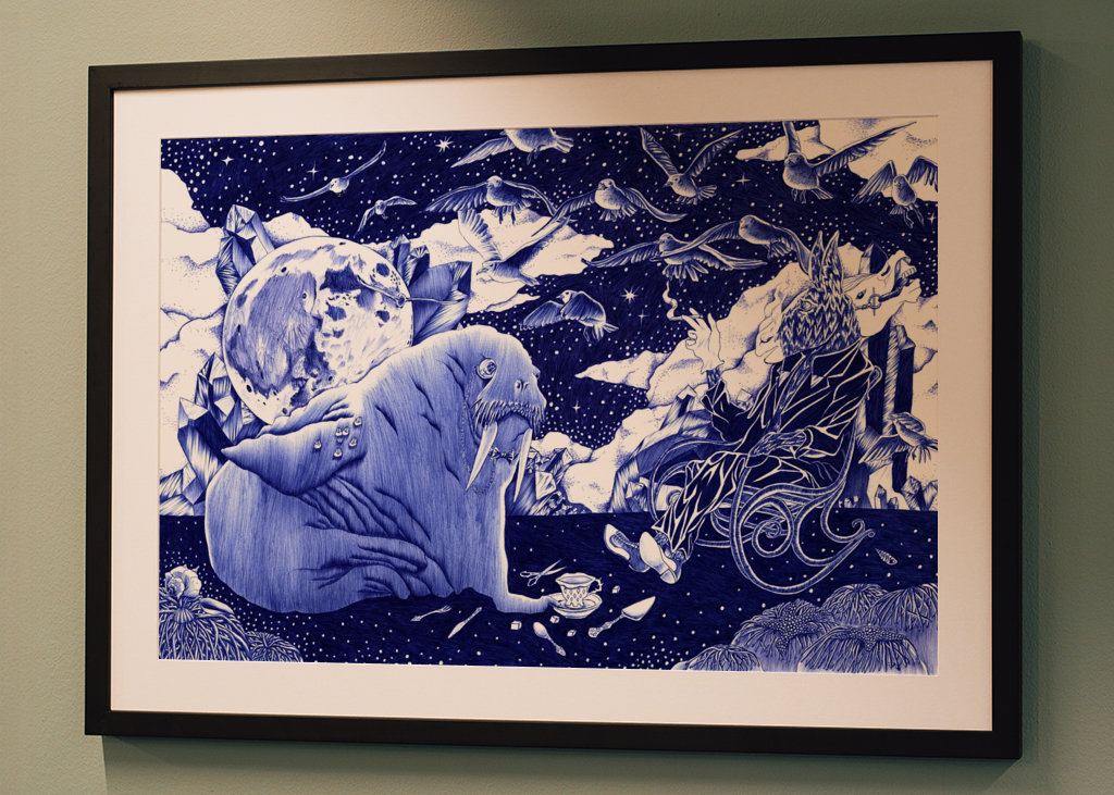 Walross und Esel am Strand