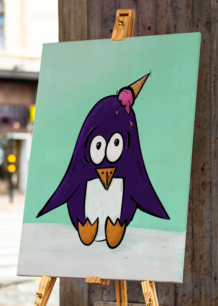 Lustiger Pinguin mit Eis