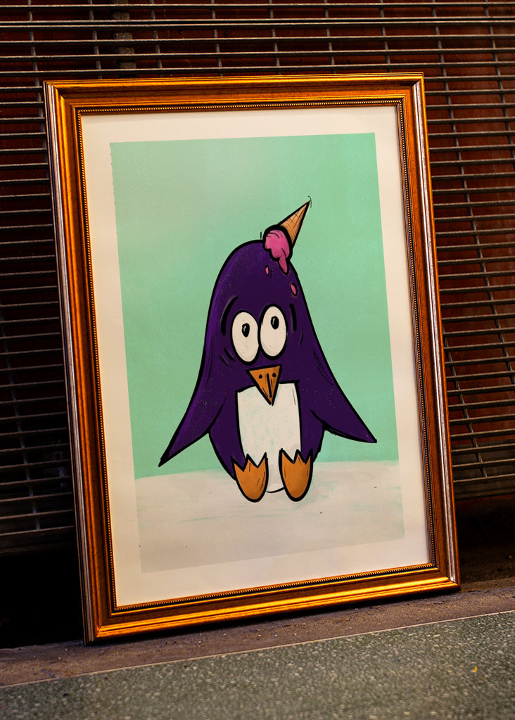 Lustiger Pinguin mit Eis