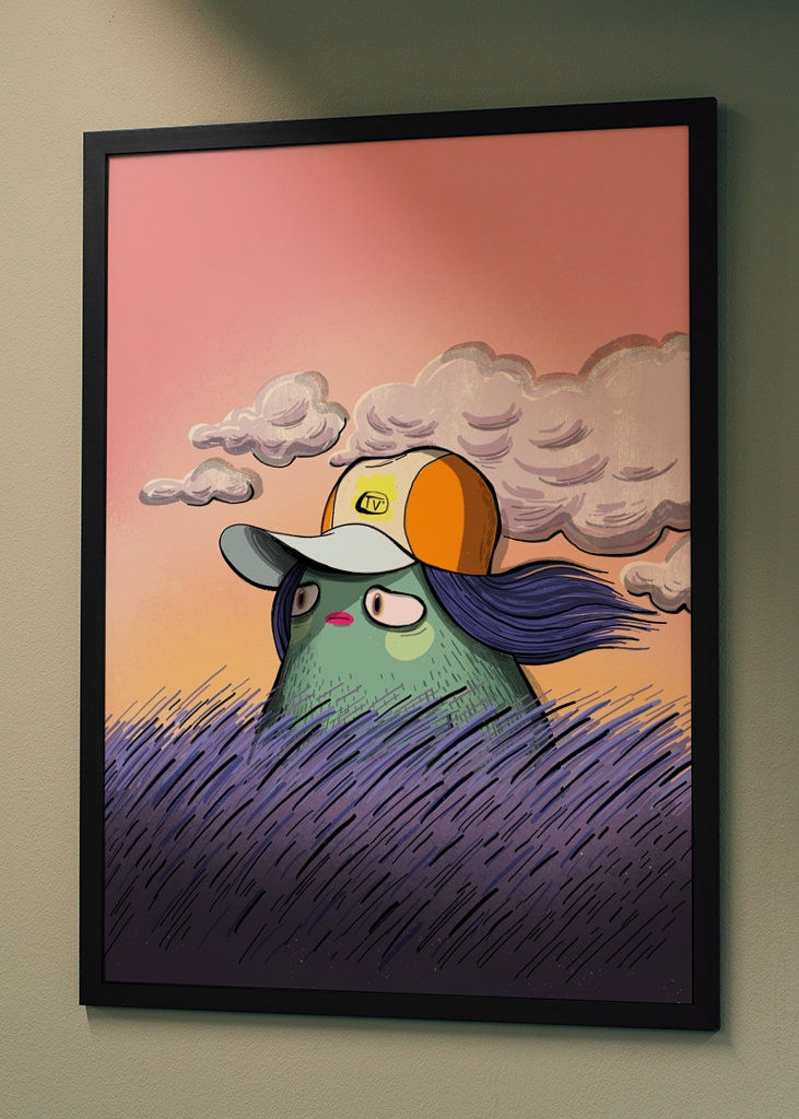 Champs poilus au coucher du soleil