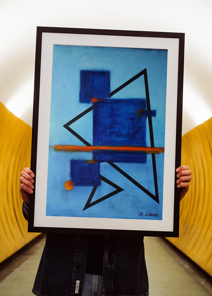 Abstrakt v modré a oranžové barvě