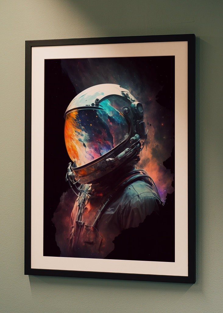 Astronaut mit Galaxie im Helm