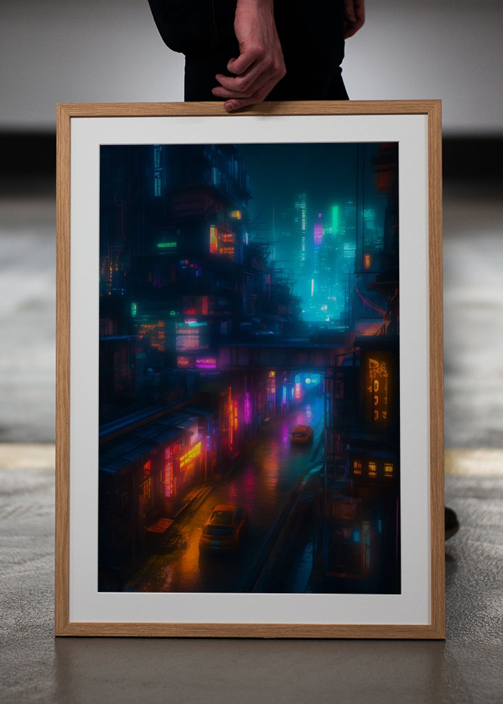 Paisaje urbano colorido en neón