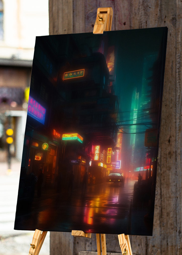 Una ciudad futurista iluminada con luces de neón 