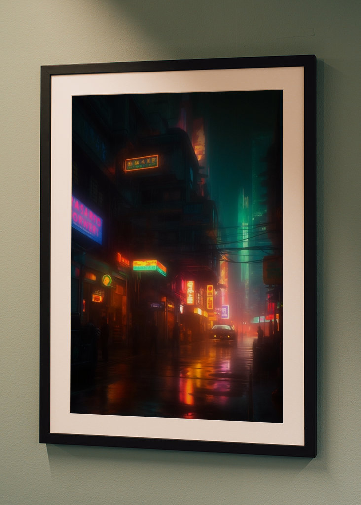 Una ciudad futurista iluminada con luces de neón 