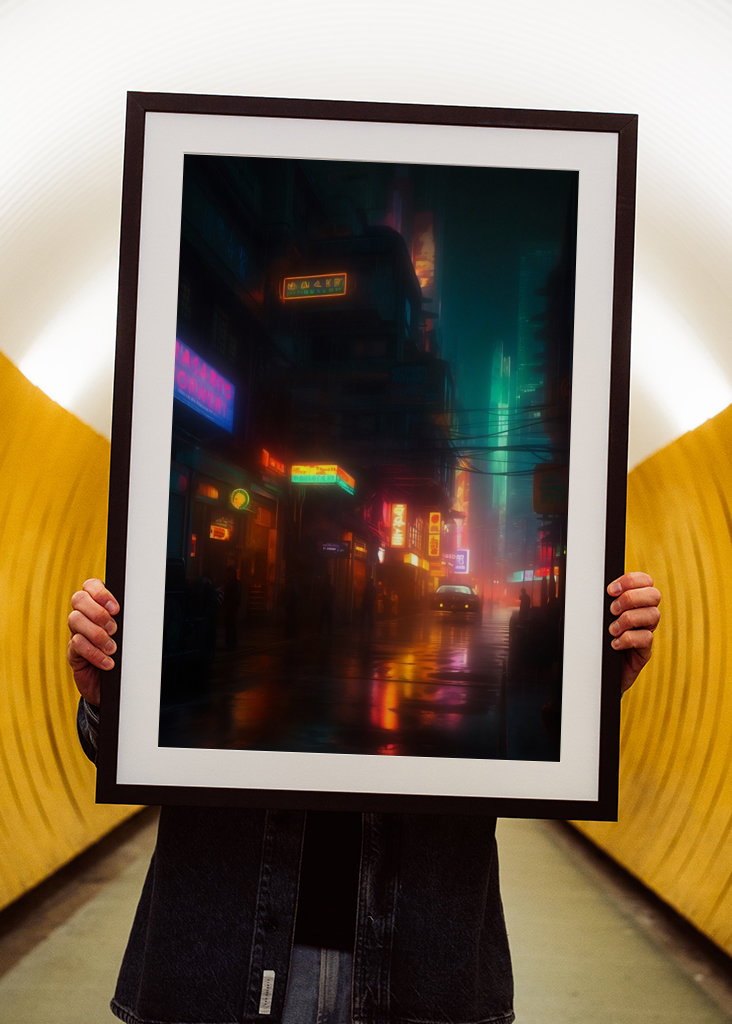 Una ciudad futurista iluminada con luces de neón 