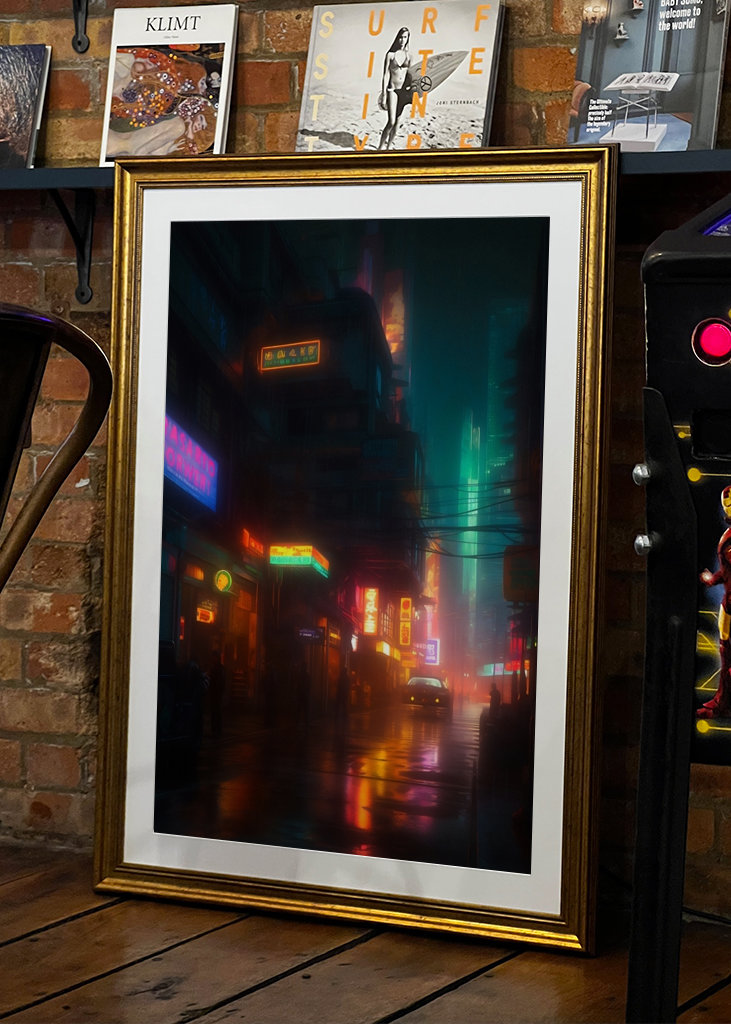 Una ciudad futurista iluminada con luces de neón 