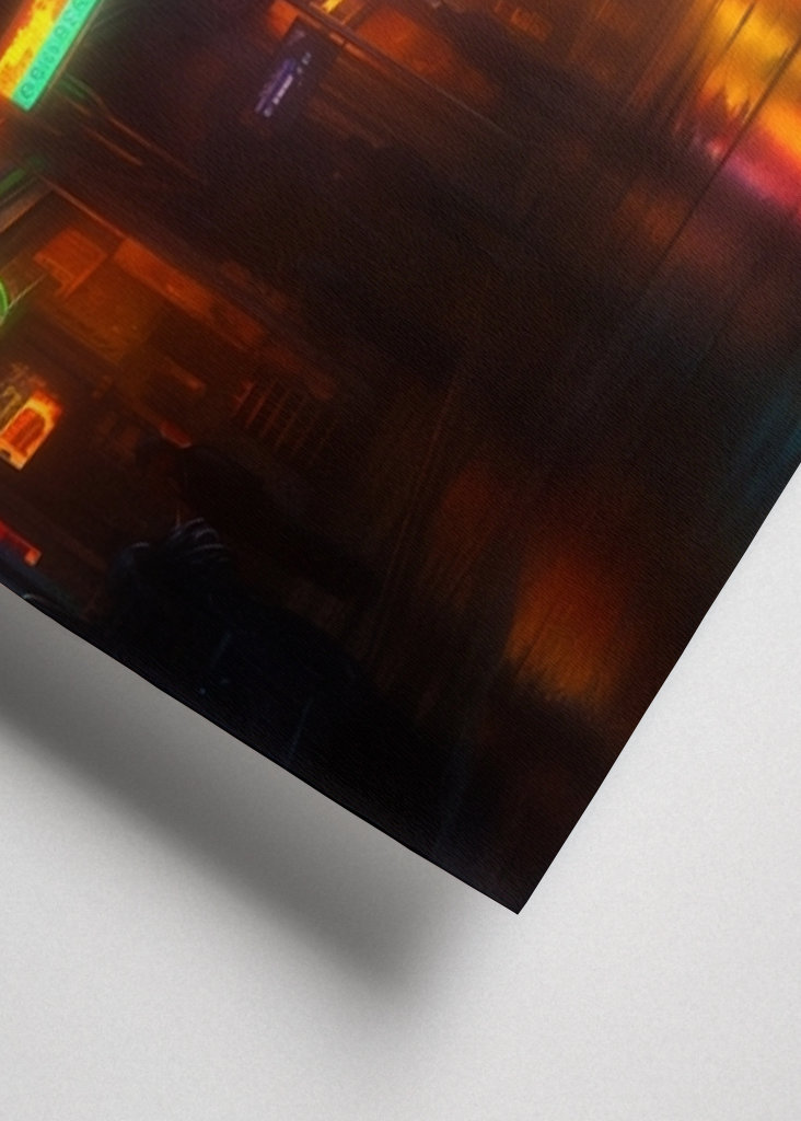 Una ciudad futurista iluminada con luces de neón 