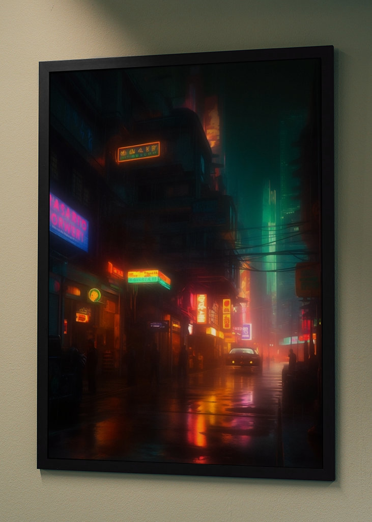 Una ciudad futurista iluminada con luces de neón 