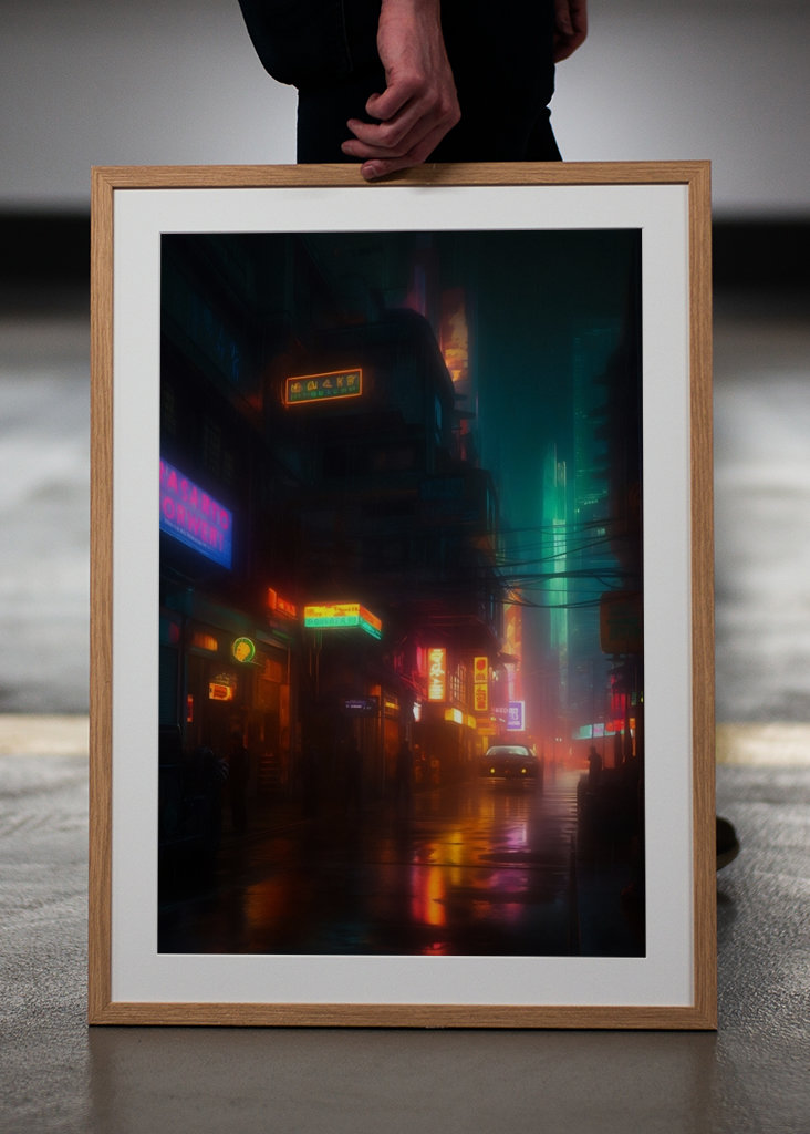 Una ciudad futurista iluminada con luces de neón 