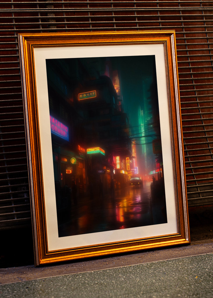 Una ciudad futurista iluminada con luces de neón 