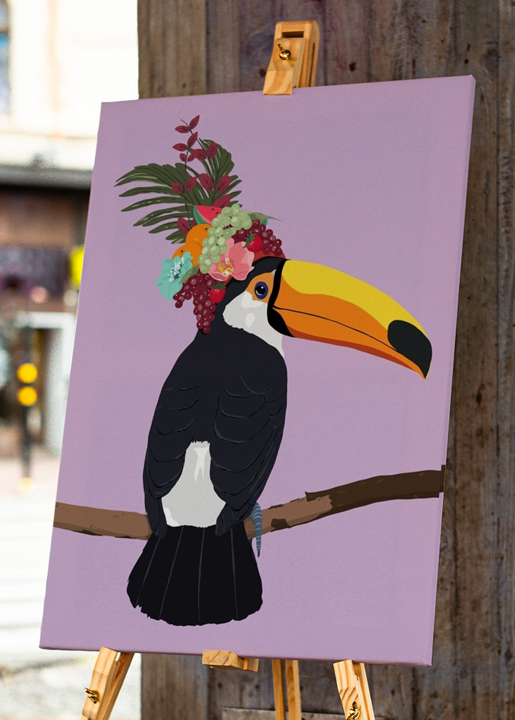 Tukan s ovocným kloboukem