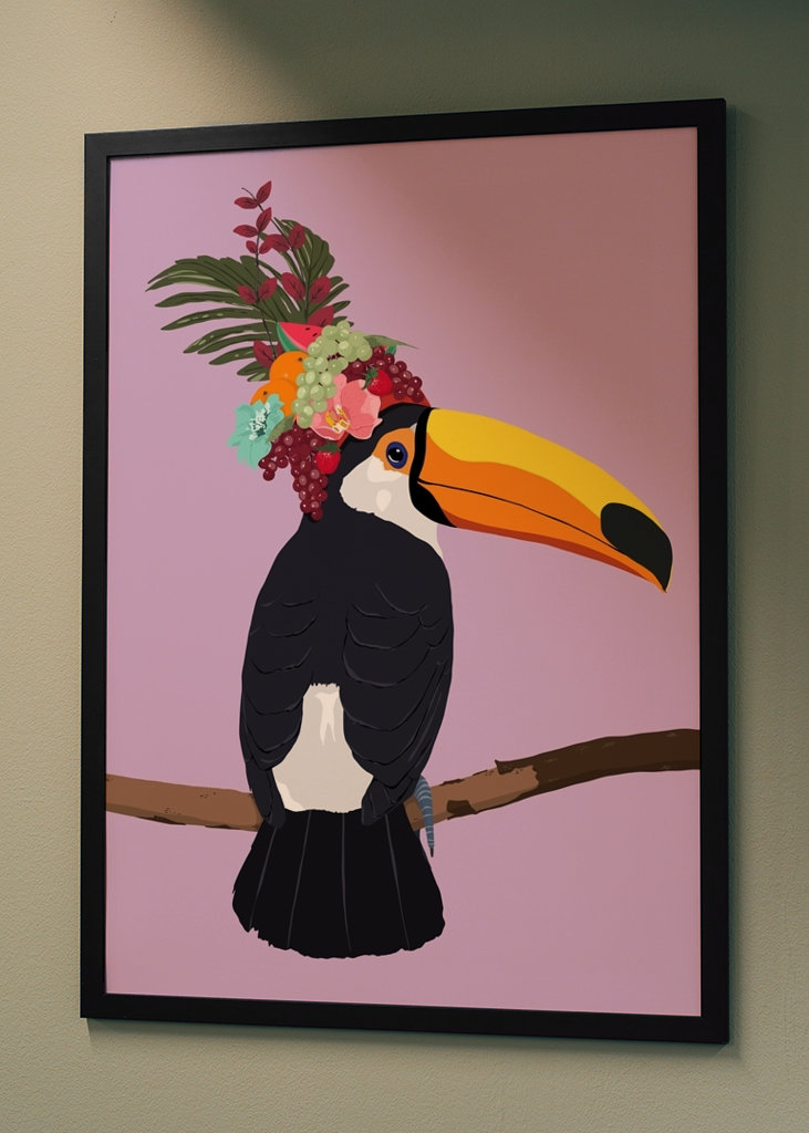 Tukan s ovocným kloboukem