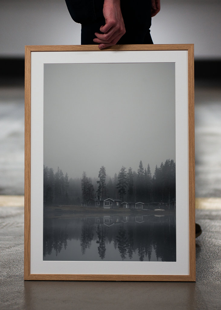 Cabin on a misty and cold day